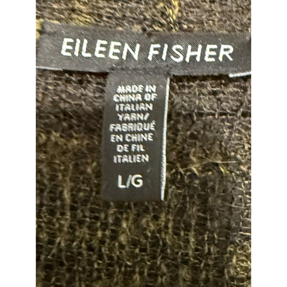 Eileen Fisher Large Open Front Mohair Wool Blend Cardigan Sweater Green Brown - Picture 2 of 5